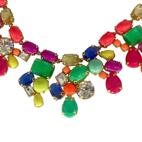 J Crew Colorful Statement Bib Necklace Multi Stone 16-18in Adjustable - Picture 5 of 5